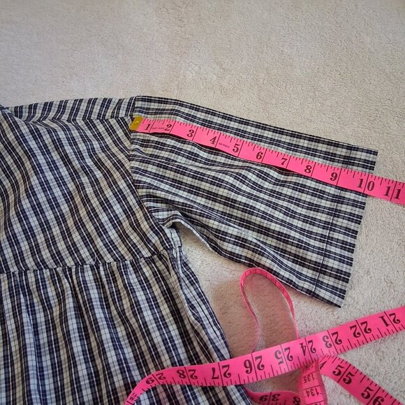 Everlane Women's XS Blue Plaid Mock Neck Cotton Midi Dress - Picture 12 of 13